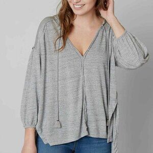 We The Free Long Sleeve Tie Front Loose Fit High Low Boho Gray Top Size XS